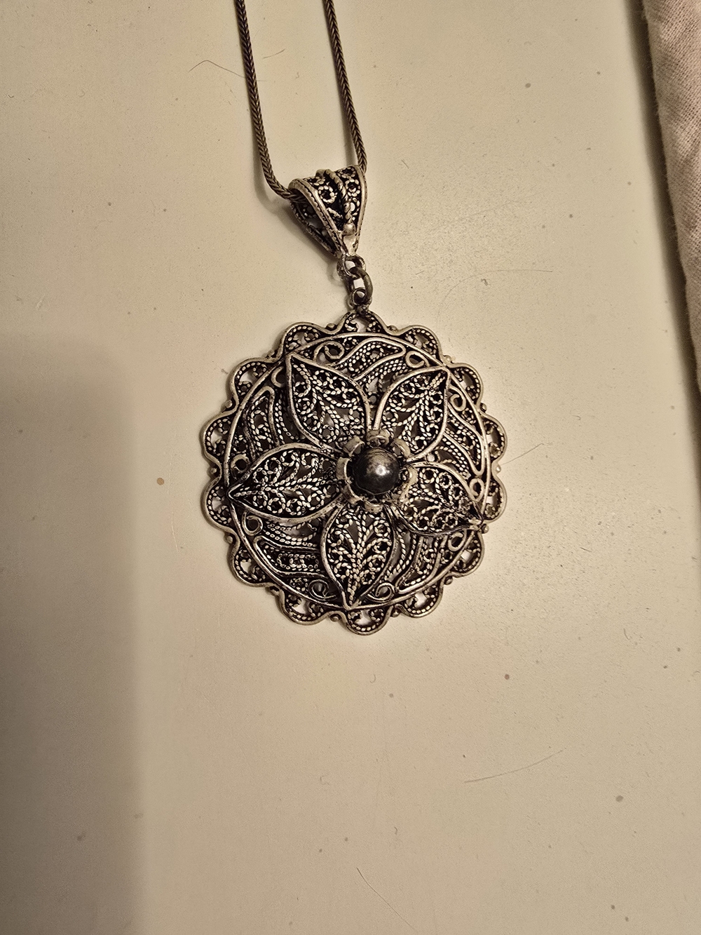 Vintage Y2K Intricate Filigree Round Pendant Necklace Made In Turkey